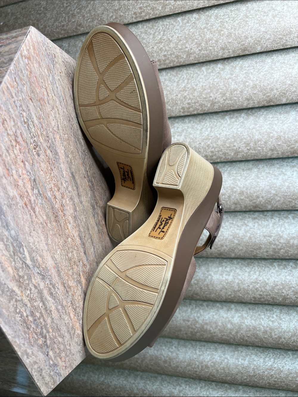 Natural Soul Taupe Wedge platform Sandals with Gunmetal Stud Accents S-8 - Picture 7 of 7